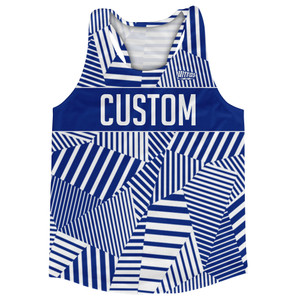 Multiple Lines Pattern Finish Line Running Racerback Singlet - Blue Royal and White Multiple Lines Pattern Finish Line Running Racerback Singlet - Blue Royal and White
