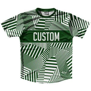 Multiple Lines Pattern Custom Finish Line  Running Shirt Track Cross Made In USA - Green Forest and White