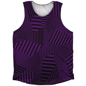 Multiple Lines Pattern Athletic Tank Top - Purple Medium and Black