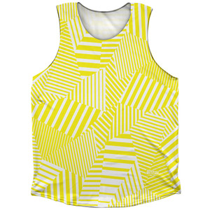 Multiple Lines Pattern Finish Line Athletic Tank Top - Yellow Bright and White Multiple Lines Pattern Finish Line Athletic Tank Top - Yellow Bright and White