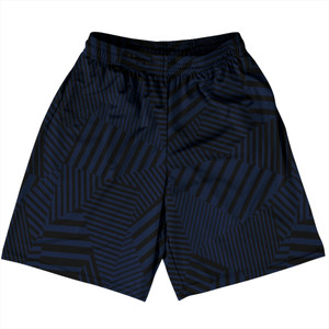 Multiple Lines Pattern Basketball Practice Shorts Made In USA - Blue Navy and Black Multiple Lines Pattern Basketball Practice Shorts Made In USA - Blue Navy and Black