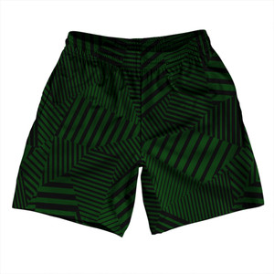 Multiple Lines Pattern Athletic Running Fitness Exercise Shorts 7" Inseam Shorts Made In USA - Green Forest and Black Multiple Lines Pattern Athletic Running Fitness Exercise Shorts 7" Inseam Shorts Made In USA - Green Forest and Black