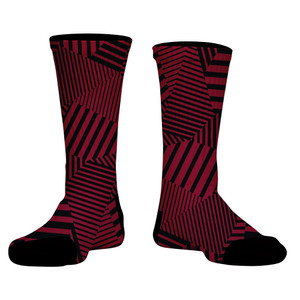 Multiple Lines Pattern Athletic Crew Socks - Red Cardinal and Black 