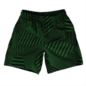 Multiple Lines Pattern Soccer Shorts Made In USA - Green Hunter and Black Multiple Lines Pattern Soccer Shorts Made In USA - Green Hunter and Black