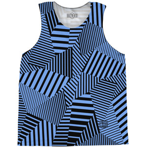 Multiple Lines Pattern Basketball Singlets - Blue Carolina and Black