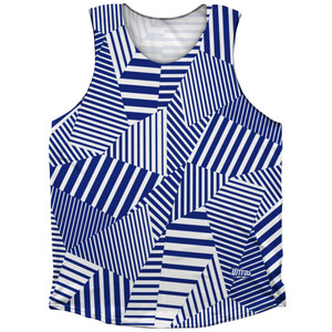 Multiple Lines Pattern Finish Line Athletic Tank Top - Blue Royal and White Multiple Lines Pattern Finish Line Athletic Tank Top - Blue Royal and White