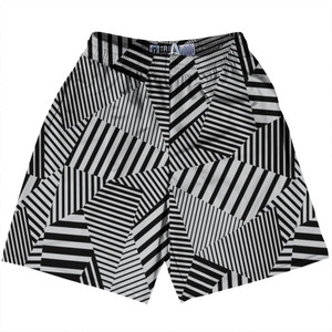Multiple Lines Pattern Lacrosse Shorts Made In USA - Grey Medium and Black Multiple Lines Pattern Lacrosse Shorts Made In USA - Grey Medium and Black