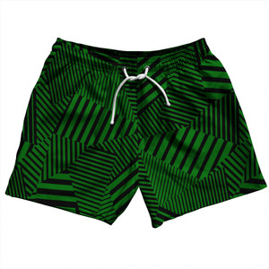 Multiple Lines Pattern 5" Swim Shorts Made in USA - Green Kelly and Black Multiple Lines Pattern 5" Swim Shorts Made in USA - Green Kelly and Black