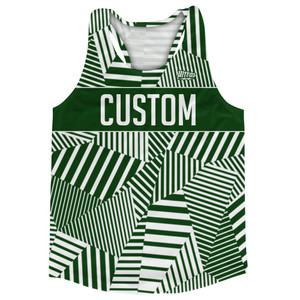 Multiple Lines Pattern Finish Line Running Racerback Singlet - Green Forest and White Multiple Lines Pattern Finish Line Running Racerback Singlet - Green Forest and White