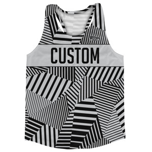 Multiple Lines Pattern Custom Finish Line  Running Racerback Singlet - Grey Medium and Black