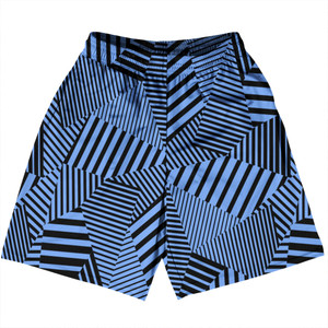 Multiple Lines Pattern Basketball Practice Shorts Made In USA - Blue Carolina and Black Multiple Lines Pattern Basketball Practice Shorts Made In USA - Blue Carolina and Black