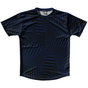 Multiple Lines Pattern Running Shirt Track Cross Made In USA - Blue Navy and Black