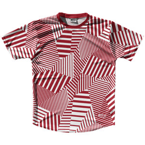 Multiple Lines Pattern Running Shirt Track Cross Made In USA - Red Cardinal and White 