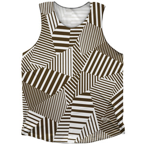 Multiple Lines Pattern Finish Line Athletic Tank Top - Brown Dark and White Multiple Lines Pattern Finish Line Athletic Tank Top - Brown Dark and White