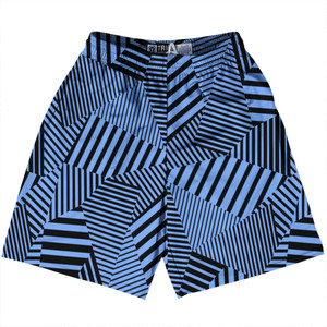 Multiple Lines Pattern Lacrosse Shorts Made In USA - Blue Carolina and Black Multiple Lines Pattern Lacrosse Shorts Made In USA - Blue Carolina and Black