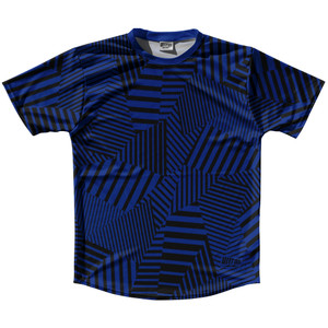 Multiple Lines Pattern Running Shirt Track Cross Made In USA - Blue Royal and Black