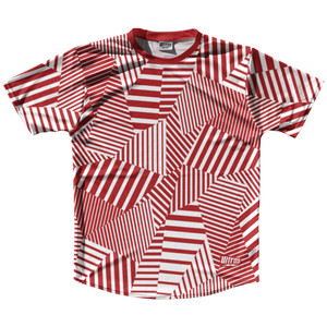 Multiple Lines Pattern Running Shirt Track Cross Made In USA - Red Dark and White