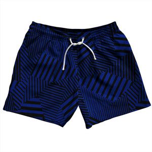 Multiple Lines Pattern 5" Swim Shorts Made in USA - Blue Royal and Black Multiple Lines Pattern 5" Swim Shorts Made in USA - Blue Royal and Black