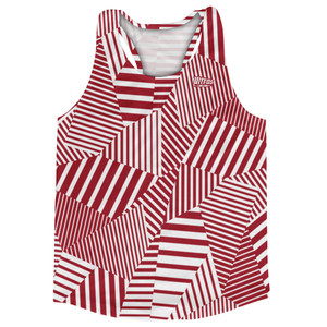 Multiple Lines Pattern Running Racerback Singlet - Red Cardinal and White 