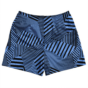 Multiple Lines Pattern Rugby Shorts Made In USA - Blue Carolina and Black Multiple Lines Pattern Rugby Shorts Made In USA - Blue Carolina and Black