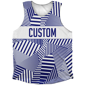 Multiple Lines Pattern Custom Finish Line Athletic Tank Top - Blue and White