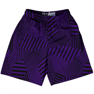 Multiple Lines Pattern Lacrosse Shorts Made In USA - Purple Lakers and Black Multiple Lines Pattern Lacrosse Shorts Made In USA - Purple Lakers and Black