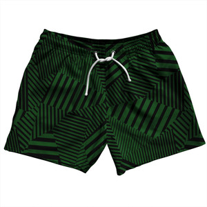Multiple Lines Pattern 5" Swim Shorts Made in USA - Green Hunter and Black Multiple Lines Pattern 5" Swim Shorts Made in USA - Green Hunter and Black