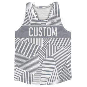 Multiple Lines Pattern Custom Finish Line  Running Racerback Singlet - Grey Dark and White