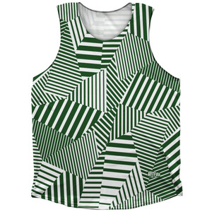 Multiple Lines Pattern Finish Line Athletic Tank Top - Green Hunter and White Multiple Lines Pattern Finish Line Athletic Tank Top - Green Hunter and White
