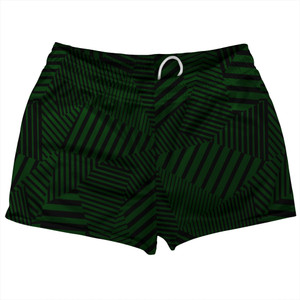 Multiple Lines Pattern Shorty Short Gym Shorts 2.5" Inseam Made In USA - Green Forest and Black Multiple Lines Pattern Shorty Short Gym Shorts 2.5" Inseam Made In USA - Green Forest and Black