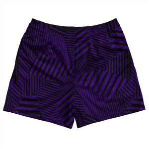 Multiple Lines Pattern Rugby Shorts Made In USA - Purple Lakers and Black Multiple Lines Pattern Rugby Shorts Made In USA - Purple Lakers and Black