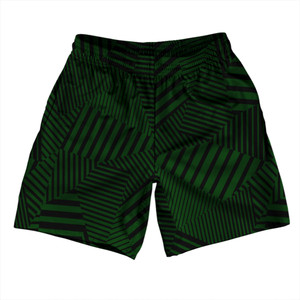 Multiple Lines Pattern Soccer Shorts Made In USA - Green Forest and Black Multiple Lines Pattern Soccer Shorts Made In USA - Green Forest and Black