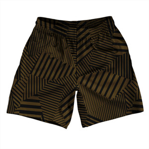 Multiple Lines Pattern Athletic Running Fitness Exercise Shorts 7" Inseam Shorts Made In USA - Brown Dark and Black Multiple Lines Pattern Athletic Running Fitness Exercise Shorts 7" Inseam Shorts Made In USA - Brown Dark and Black