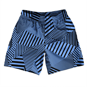 Multiple Lines Pattern Soccer Shorts Made In USA - Blue Carolina and Black Multiple Lines Pattern Soccer Shorts Made In USA - Blue Carolina and Black