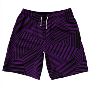 Multiple Lines Pattern 10" Swim Shorts Made in USA - Purple Medium and Black Multiple Lines Pattern 10" Swim Shorts Made in USA - Purple Medium and Black