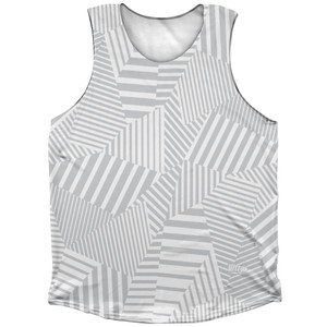 Multiple Lines Pattern Finish Line Athletic Tank Top - Grey Medium and White Multiple Lines Pattern Finish Line Athletic Tank Top - Grey Medium and White