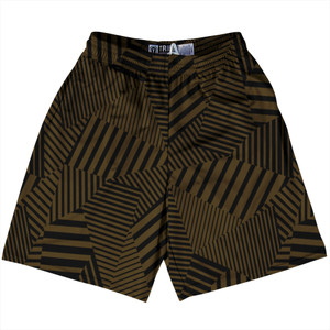 Multiple Lines Pattern Lacrosse Shorts Made In USA - Brown Dark and Black Multiple Lines Pattern Lacrosse Shorts Made In USA - Brown Dark and Black