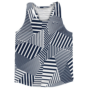 Multiple Lines Pattern Running Racerback Singlet - Blue Navy and White Multiple Lines Pattern Running Racerback Singlet - Blue Navy and White
