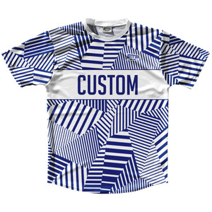 Multiple Lines Pattern Custom Finish Line Running Shirt Track Cross Made In USA - Blue and White