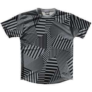 Multiple Lines Pattern Running Shirt Track Cross Made In USA - Grey Dark and Black