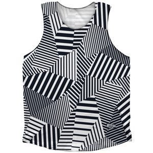 Multiple Lines Pattern Athletic Tank Top - Blue Navy Almost Black and White Multiple Lines Pattern Athletic Tank Top - Blue Navy Almost Black and White