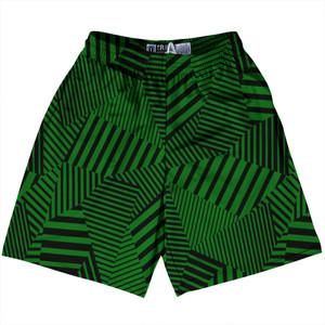 Multiple Lines Pattern Lacrosse Shorts Made In USA - Green Kelly and Black Multiple Lines Pattern Lacrosse Shorts Made In USA - Green Kelly and Black