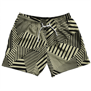 Multiple Lines Pattern 5" Swim Shorts Made in USA - Vegas Gold and Black