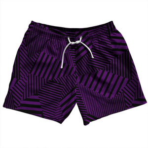Multiple Lines Pattern 5" Swim Shorts Made in USA - Purple Medium and Black Multiple Lines Pattern 5" Swim Shorts Made in USA - Purple Medium and Black