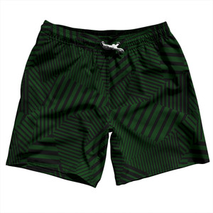 Multiple Lines Pattern Swim Shorts 7" Made in USA - Green Forest and Black Multiple Lines Pattern Swim Shorts 7" Made in USA - Green Forest and Black