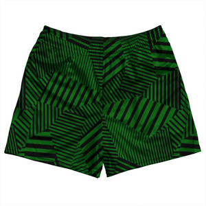 Multiple Lines Pattern Rugby Shorts Made In USA - Green Kelly and Black Multiple Lines Pattern Rugby Shorts Made In USA - Green Kelly and Black