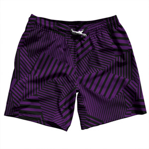 Multiple Lines Pattern Swim Shorts 7" Made in USA - Purple Medium and Black Multiple Lines Pattern Swim Shorts 7" Made in USA - Purple Medium and Black