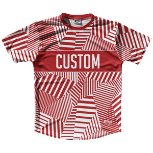 Multiple Lines Pattern Custom Finish Line  Running Shirt Track Cross Made In USA - Red Dark and White