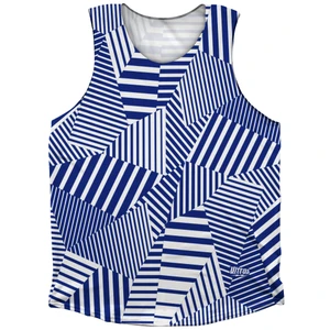 Multiple Lines Pattern Athletic Tank Top - Blue Royal and White