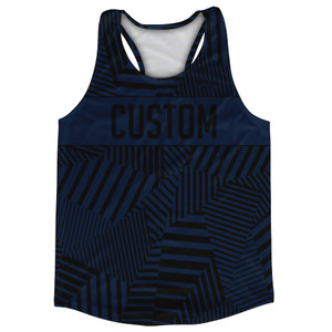 Multiple Lines Pattern Finish Line Running Racerback Singlet - Blue Navy and Black Multiple Lines Pattern Finish Line Running Racerback Singlet - Blue Navy and Black
